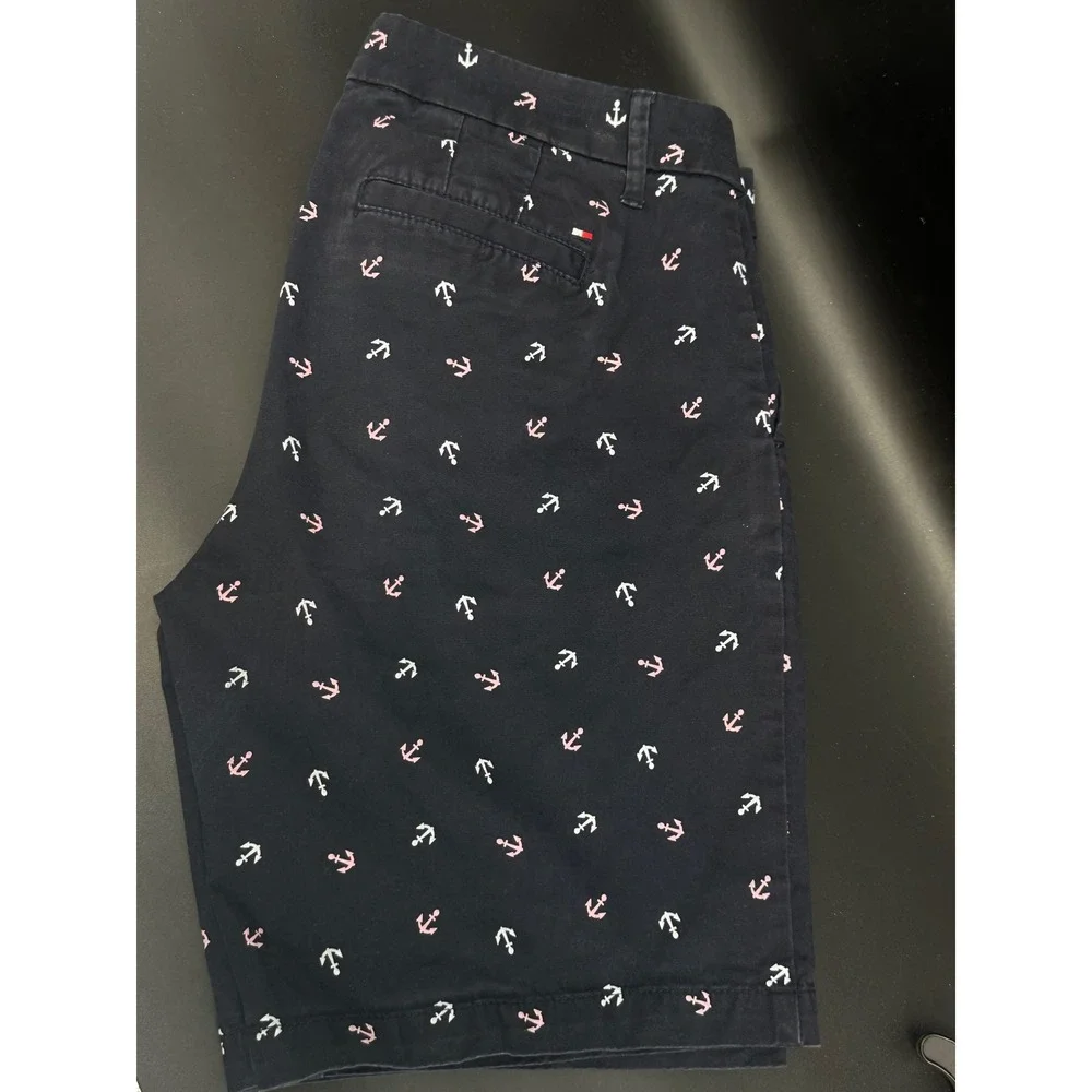 Tommy Hilfiger Anchor Print Chino Shorts Women's Sz 6 Navy Blue Pink Nautical